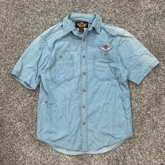 Harley-Davidson Other - VTG Harley-Davidson 100th Anniversary Denim Shirt Mens S Blue Short Sleeve 2003
